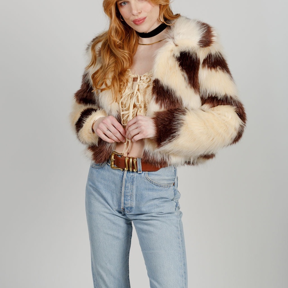 NWOT Band Of The Free Faux Fur Jacket - Brown and Cream